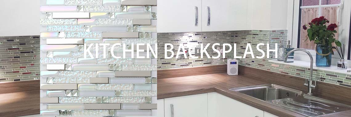 kitchen backsplash tile glass and metal mosaic iridescent