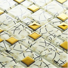 white crystal glass mosaic tile hand painted gold plated tile wall backsplashes decorative kitchen wall tiles SBLT106 