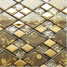 gold crystal glass mosaic tile hand painted gold plated tile wall backsplashes decorative kitchen wall tiles decorative SBLT117