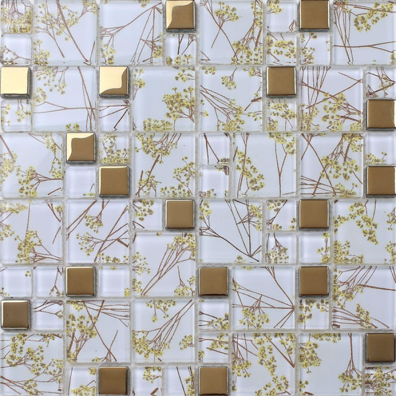 Luxury Golden Tile Wall mural flower Mosaic pattern transparent Crystal Glass Mosaic art for 