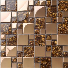 Gold stainless steel & glass blend mosaic tile sheet crystal glass patterns metal backsplash wall tiles bar table top decor  MGT1941