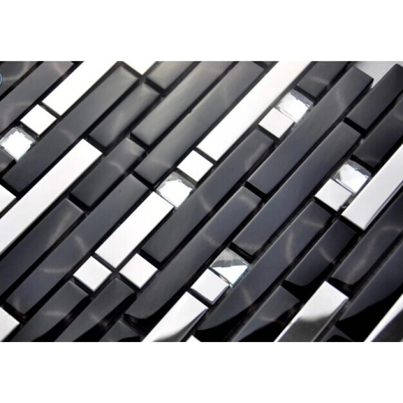 black and silver metal glass mosaic sheets crystal diamond tile metallic sheets