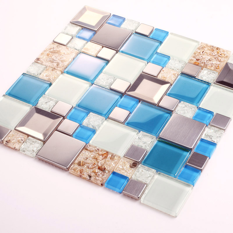 Blue Glass Mosaic Tiles Crackle Glass Tile Kitchen Wall Tv Wall