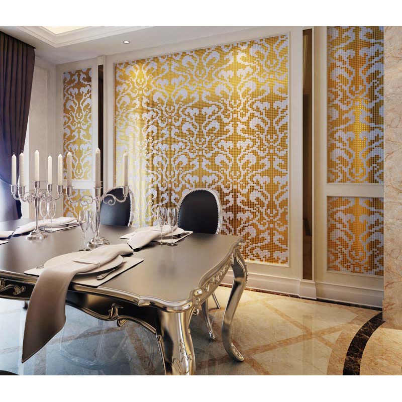 Gold And Cream Mirrored Glass Mosaic Tile Murals Frosted Crystal Collages Backsplash Mirror Puzzle Wall Stickers Decor Tmf2134