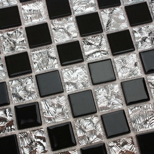 Black Glass Mosaic Floor Tile Mirror, Mirror Mosaic Tile Backsplash