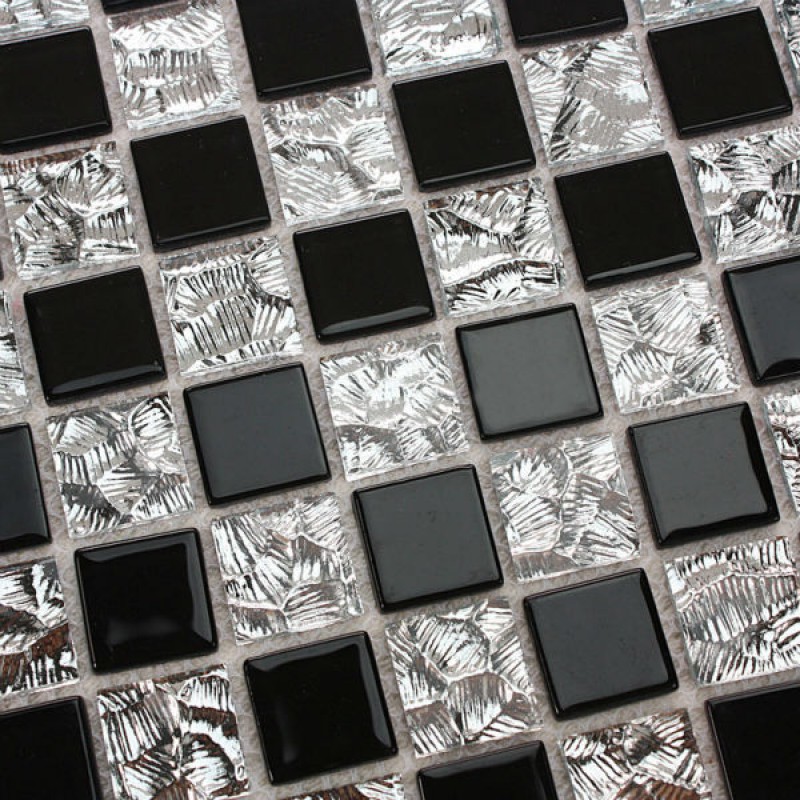 Black Glass Mosaic Floor Tile Mirror, Mirrored Mosaic Tiles