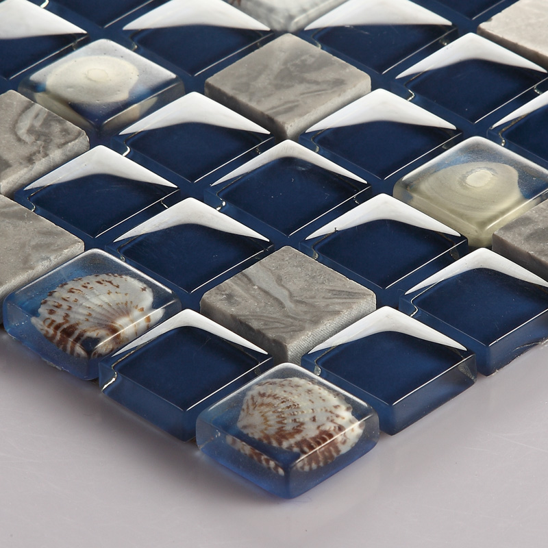 Glass Tile Backsplash Kitchen Shell Tile Design Crystal Glass & Stone Blend Mosaic Art Marble ...
