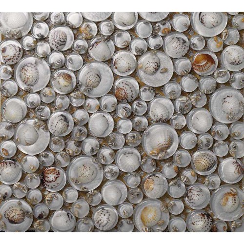 Penny round crystal glass tile backsplash resin kitchen with conch designs floor bathroom mosaic tile GCT619