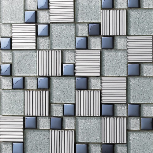 Glass mix Metal Mosaic Tile patterns Metallic Bathroom Wall Tiles Crystal Backsplash sheets Stainless Steel Glass designs 633