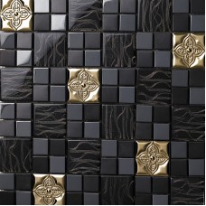 Glass mix Metal Mosaic Tile patterns Metallic Bathroom Wall Tiles black Crystal Backsplash sheets Stainless Steel designs 636