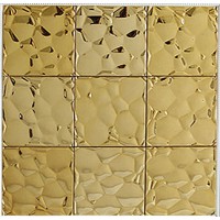 Gold stainless steel tile mosaic water-cube metal backsplash square brick bathroom wall tiles
