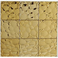 Gold stainless steel tile mosaic water-cube metal backsplash square brick bathroom wall tiles