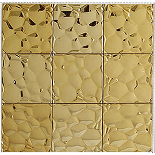 Gold stainless steel tile mosaic water-cube metal backsplash square brick bathroom wall tiles