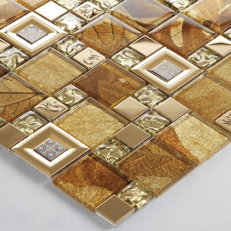 Gold glass mirror tile backsplash bathroom mirrored mosaic, Bravotti.com