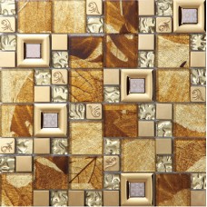 Gold Glass Metal Backsplash Tile Leaf Pattern Bathroom Wall & Floor Tiles