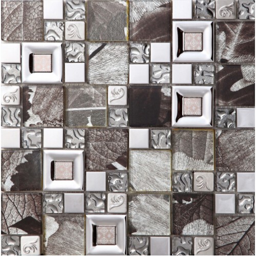 gray crystal glass mosaice tile coating metal tile silver 304 stainless steel wall backspalshes
