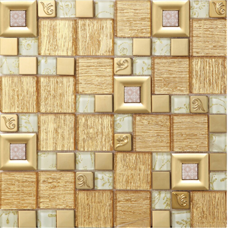 Gold Crystal Glass Mosaice Tile Coating Metal 304 Gold Crystal Glass Mosaice Tile Coating Metal 304 Stainless Steel Free Wall Backspalshes