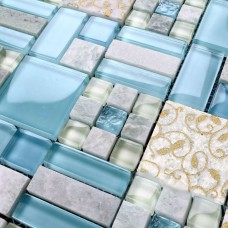 Crystal Mosaic Tile Backsplash Kitchen design colorful Glass & Stone Blend Mosaic  Marble Wall sticker Bathroom Floor Tiles 8837