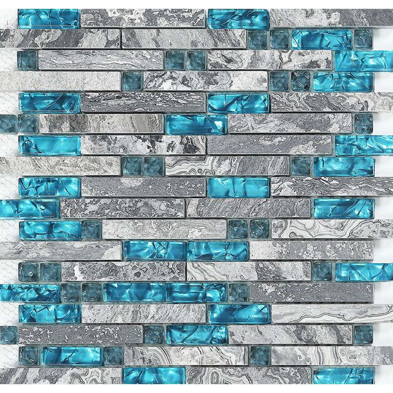 Blue Glass Stone Mosaic Wall Tiles Gray Marble Tile Kitchen Backsplash Bravotti Com