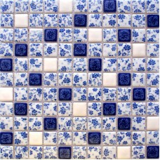 Blue and white porcelain tile kitchen backsplashes square glazed ceramic mosaic bathroom wall tiles BWT33