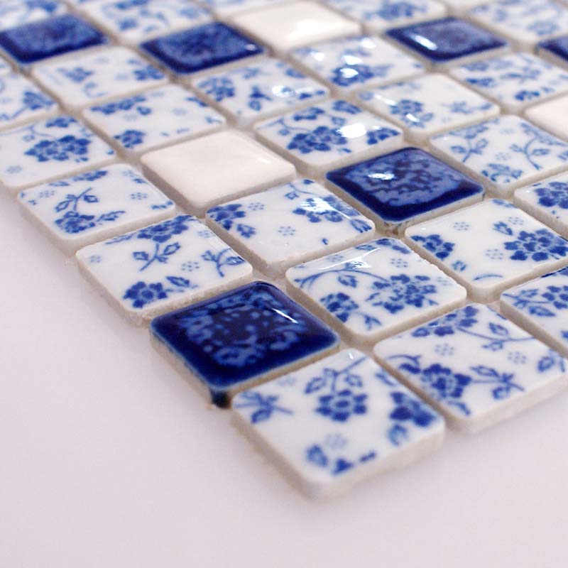 Blue and white porcelain tile kitchen backsplashes glazed ...