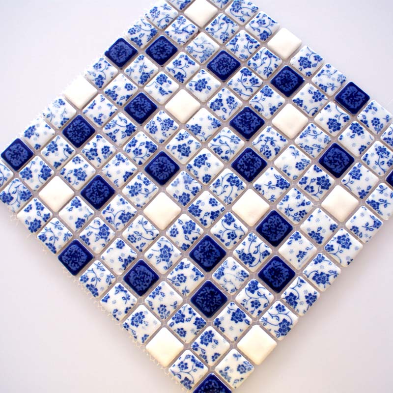 Blue and white porcelain tile kitchen backsplashes glazed ceramic mosaic