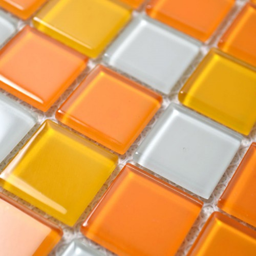 Glass Mosaic Tiles White and Orange Mixed Crystal Glass Tile Kitchen Backsplash Wall Tile Stickers Bathroom Flooring Mosaics B41