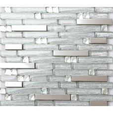Glass Metal Linear Mosaic Wall Tiles Silver Ribbon Shiny Backsplash Tile