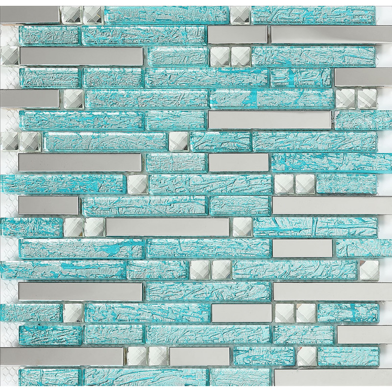 stainless steel backsplash blue glass mosaic tiles kitchen back splash  diamond mosaic H20 crystal glass subway bathroom shower tile designs