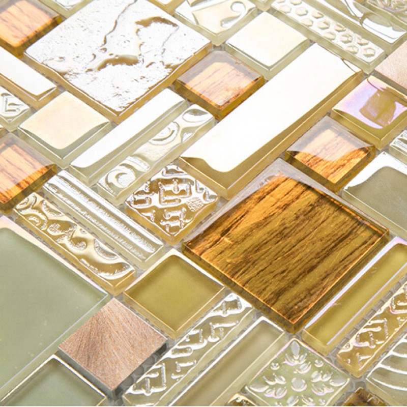 Yellow Crystal Glass Tile Backsplash Ideas Bathroom Brushed Aluminum Yellow Crystal Glass Tile Backsplash Ideas Bathroom Brushed Aluminum Tiles Metal Iridescent Kitchen Wall Klch09