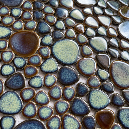 Green porcelain pebble tile heart-shaped mosaic glazed wall tiles kitchen backsplash swimming pool tile flooring PPT619A