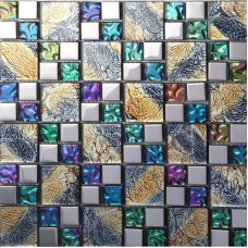 Iridescent glass mosaic tile brick plating crystal glass wall tile backsplash purple bathroom mirror frame designs PGT1391