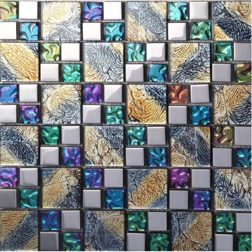 Iridescent glass mosaic tile brick plating crystal glass wall tile backsplash purple bathroom mirror frame designs PGT1391