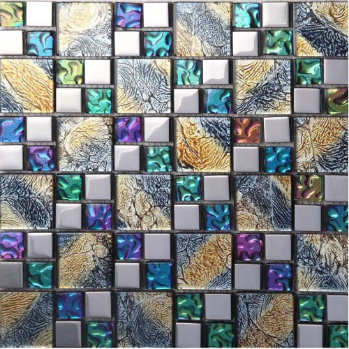 Iridescent glass mosaic tile brick plating crystal glass wall tile backsplash purple bathroom mirror frame designs PGT1391