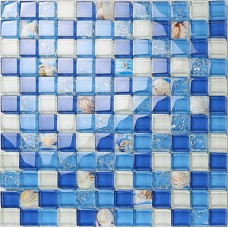 Crystal resin conch tile kitchen backsplash bathroom flooring sea blue crackle glass bar table shower wall tiles design KLGT18