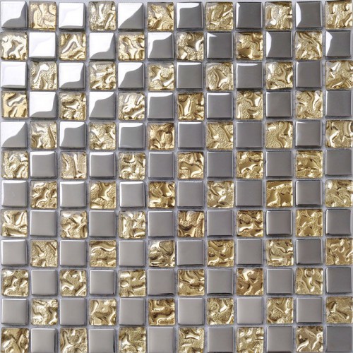 Crystal Glass Tile Sheets Metal Coating Tiles Mosaic Glass Tile Backsplash Kitchen Wall Borders Bathroom Design DT51