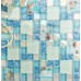 Cracked Blue Glass Mosaic Mediterranean Style Resin with Conch Shell Beach Inspired Backsplash Iridescent White Tile