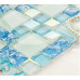 Cracked Blue Glass Mosaic Mediterranean Style Resin with Conch Shell Beach Inspired Backsplash Iridescent White Tile