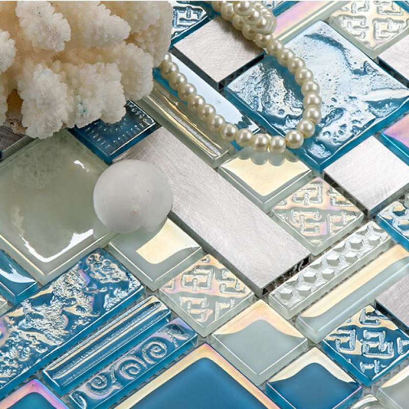 Deluxe Glass Metal Mosaic Sheets Brushed Aluminum Backsplash Glass Tile