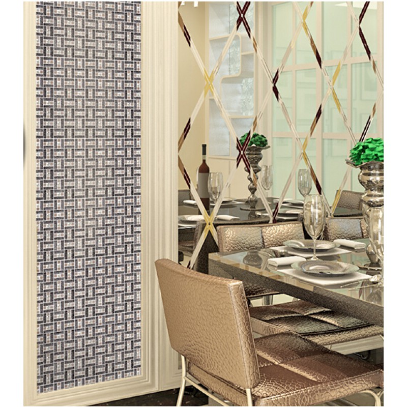 silver 304 stainless steel mosaic tile black crystal glass diamond glass mirror tile wall 