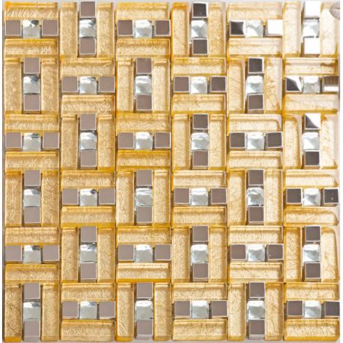 Stainless steel & glass blend metal tile sheets diamond glass mosaic tile gold kitchen backsplash metallic mosaic tiles bathroom MGG108