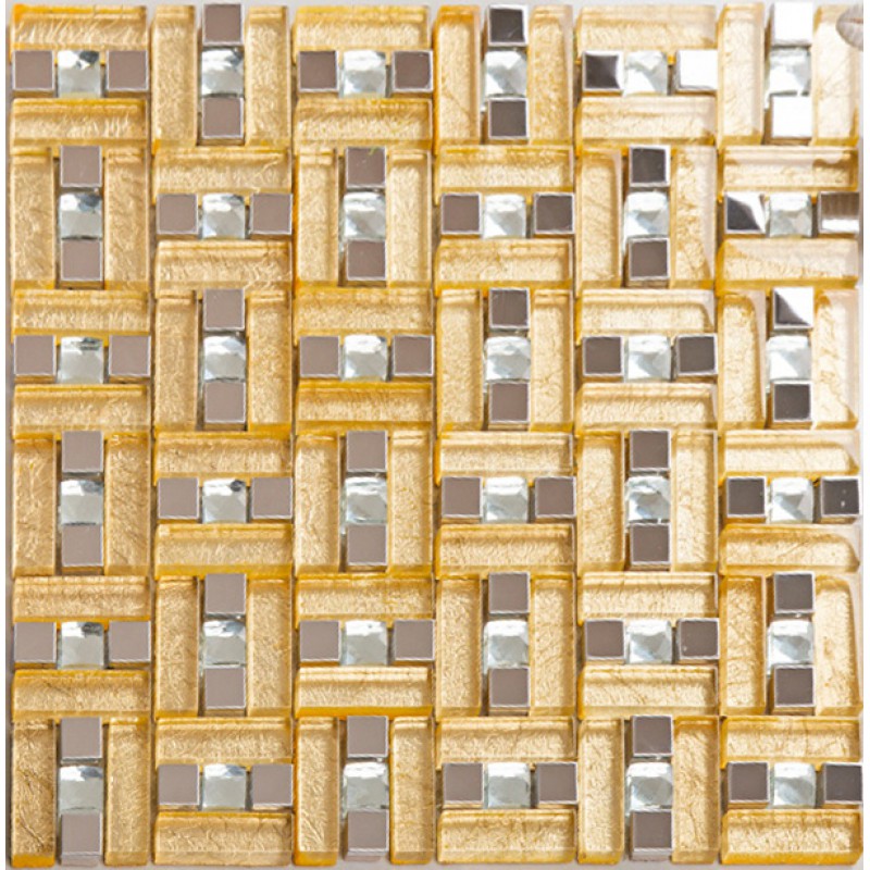 stainless steel and glass blend metal tile sheets diamond glass mosaic gold tiles p1562