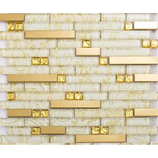 Strip crystal glass tile bathroom patterns interlocking gold stainless steel backsplash wall kitchen deco KLGTM05