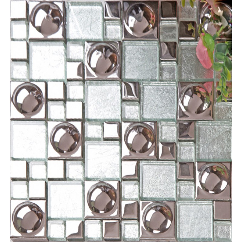 Silver Plated Porcelain Mosaic Tile White Crystal Glass Kitchen Mirror Wall Bathroom Backsplash Deco Klpt069