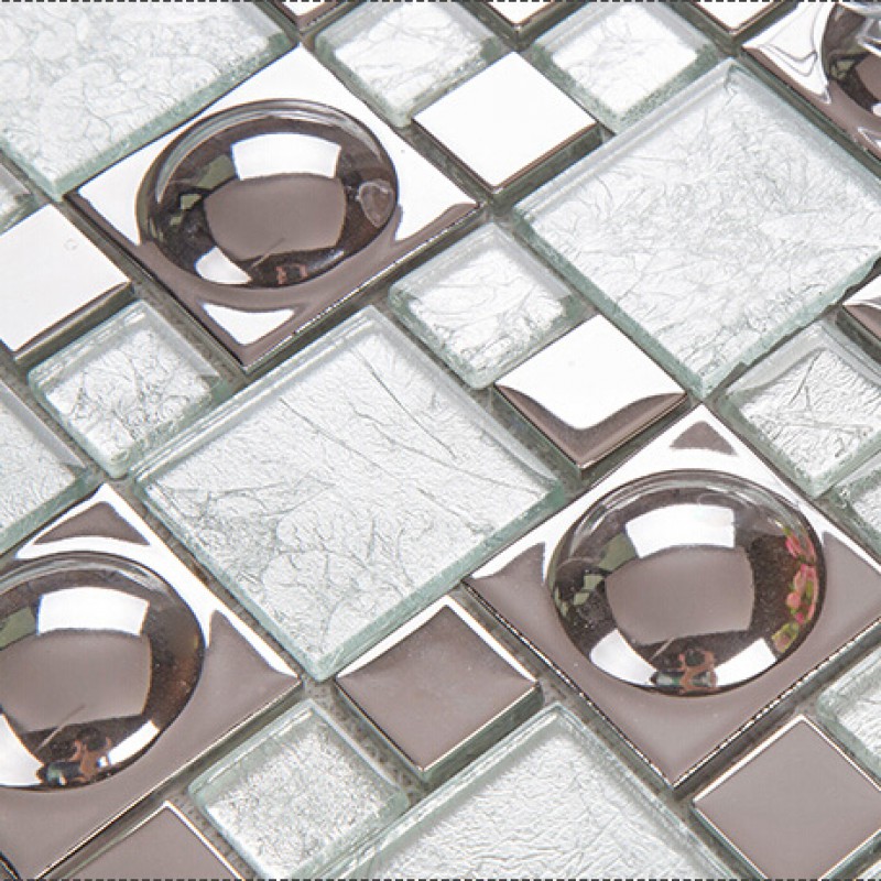 Silver Plated Porcelain Mosaic Tile White Crystal Glass Silver Plated Porcelain Mosaic Tile White Crystal Glass Kitchen Mirror Wall Bathroom Backsplash