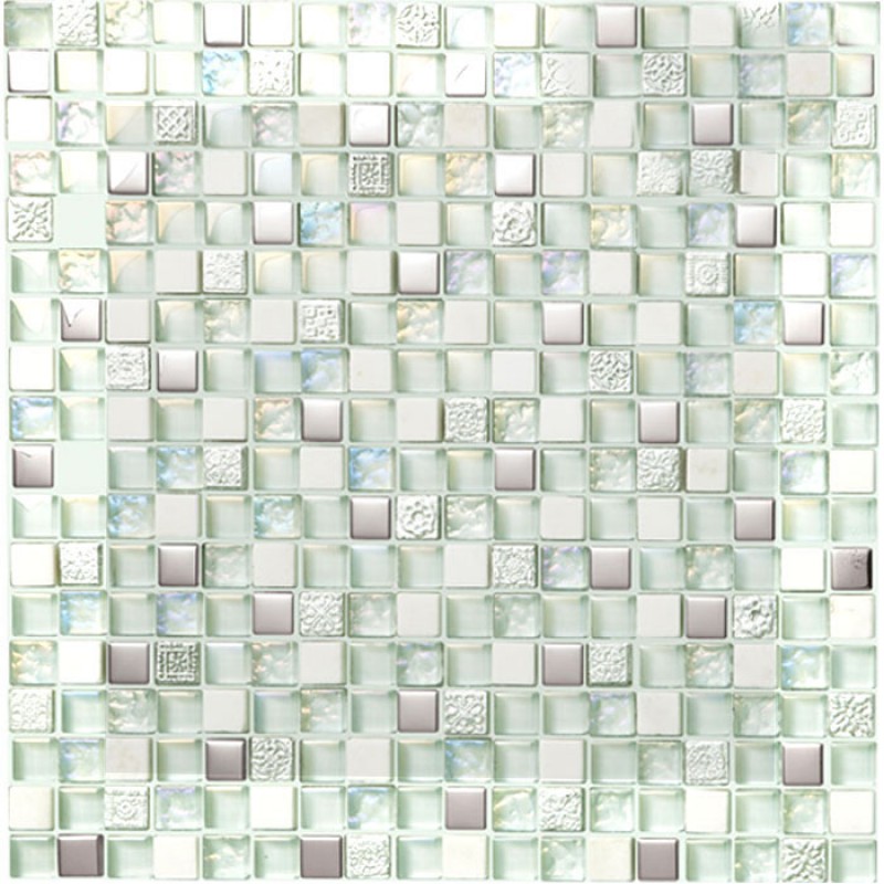 Stone Mosaic Tile Silver Metal Coating Crystal Gl Cream Gl Stone Mosaic Tile Silver Metal Coating Crystal Cream White Wall Tiles Iridescent Mosaics Hm0007