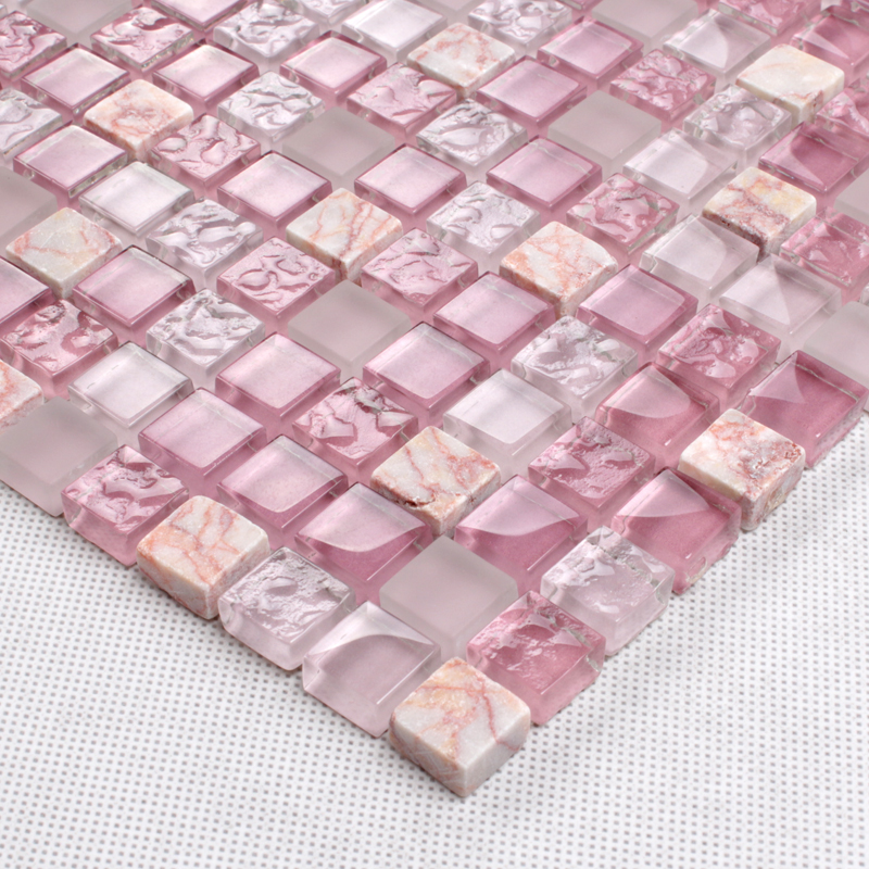 Pink glass stone tile mosaic square 3/5" frosted glass tiles | Bravotti.com