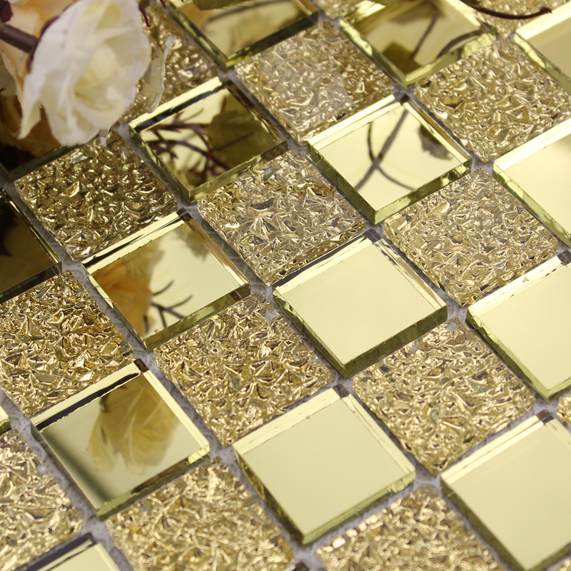 Gold glass mirror tile backsplash bathroom mirrored mosaic