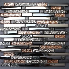 Glass Linear Wall Tile Rose Gold Chrome Silver Black Ink Blue Mosaic Backsplash