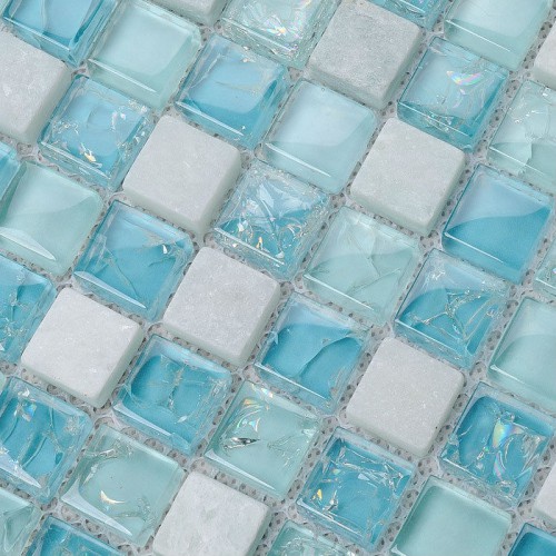 Crystal Glass Tile Backsplash Kitchen Design Crackle Crystal Glass & Stone Mosaic Tiles Marble Wall Stickers Bathroom Floor KS36